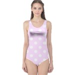 Polka Dots - White on Pale Thistle Violet One Piece Swimsuit
