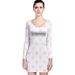 Polka Dots - Pale Thistle Violet on White Long Sleeve Velvet Bodycon Dress