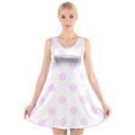 Polka Dots - Pale Thistle Violet on White V-Neck Sleeveless Dress