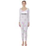 Polka Dots - Pale Thistle Violet on White Long Sleeve Catsuit