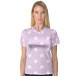 Polka Dots - White on Thistle Violet Women s V-Neck Sport Mesh Tee