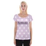 Polka Dots - White on Thistle Violet Women s Cap Sleeve Top