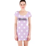 Polka Dots - White on Thistle Violet Short Sleeve Bodycon Dress
