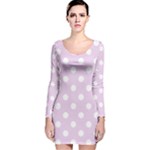 Polka Dots - White on Thistle Violet Long Sleeve Velvet Bodycon Dress