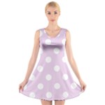 Polka Dots - White on Thistle Violet V-Neck Sleeveless Dress