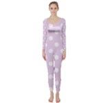 Polka Dots - White on Thistle Violet Long Sleeve Catsuit