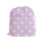 Polka Dots - White on Thistle Violet Drawstring Pouch (XL)
