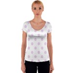 Polka Dots - Thistle Violet on White Women s V-Neck Cap Sleeve Top