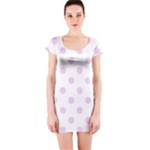 Polka Dots - Thistle Violet on White Short Sleeve Bodycon Dress