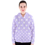 Polka Dots - White on Pale Lavender Violet Women s Zipper Hoodie