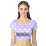 Polka Dots - White on Pale Lavender Violet Short Sleeve Crop Top (Tight Fit)