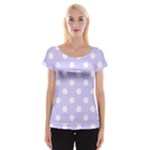 Polka Dots - White on Pale Lavender Violet Women s Cap Sleeve Top