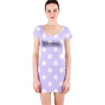 Polka Dots - White on Pale Lavender Violet Short Sleeve Bodycon Dress
