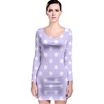 Polka Dots - White on Pale Lavender Violet Long Sleeve Bodycon Dress