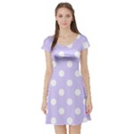 Polka Dots - White on Pale Lavender Violet Short Sleeve Skater Dress