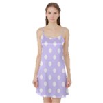 Polka Dots - White on Pale Lavender Violet Satin Night Slip