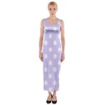 Polka Dots - White on Pale Lavender Violet Fitted Maxi Dress