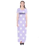 Polka Dots - White on Pale Lavender Violet Short Sleeve Maxi Dress