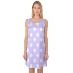 Polka Dots - White on Pale Lavender Violet Sleeveless Satin Nightdress