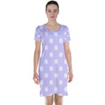 Polka Dots - White on Pale Lavender Violet Short Sleeve Nightdress