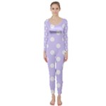 Polka Dots - White on Pale Lavender Violet Long Sleeve Catsuit