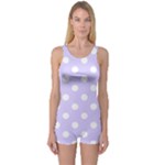 Polka Dots - White on Pale Lavender Violet One Piece Boyleg Swimsuit
