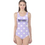 Polka Dots - White on Pale Lavender Violet One Piece Swimsuit