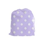 Polka Dots - White on Pale Lavender Violet Drawstring Pouch (L)