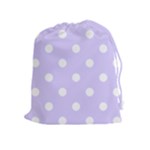 Polka Dots - White on Pale Lavender Violet Drawstring Pouch (XL)