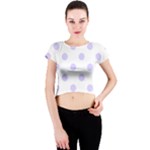 Polka Dots - Pale Lavender Violet on White Crew Neck Crop Top