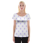 Polka Dots - Pale Lavender Violet on White Women s Cap Sleeve Top