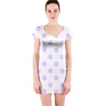 Polka Dots - Pale Lavender Violet on White Short Sleeve Bodycon Dress