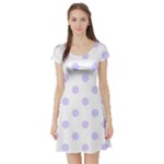 Polka Dots - Pale Lavender Violet on White Short Sleeve Skater Dress