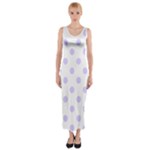 Polka Dots - Pale Lavender Violet on White Fitted Maxi Dress