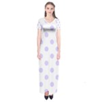 Polka Dots - Pale Lavender Violet on White Short Sleeve Maxi Dress