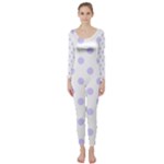 Polka Dots - Pale Lavender Violet on White Long Sleeve Catsuit