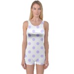 Polka Dots - Pale Lavender Violet on White One Piece Boyleg Swimsuit