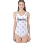 Polka Dots - Pale Lavender Violet on White One Piece Swimsuit