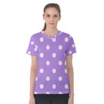Polka Dots - White on Bright Lavender Violet Women s Cotton Tee