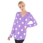 Polka Dots - White on Bright Lavender Violet Women s Tie Up Tee