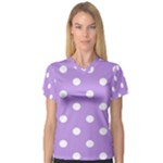 Polka Dots - White on Bright Lavender Violet Women s V-Neck Sport Mesh Tee