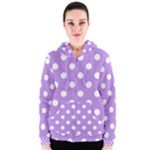 Polka Dots - White on Bright Lavender Violet Women s Zipper Hoodie