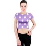 Polka Dots - White on Bright Lavender Violet Crew Neck Crop Top
