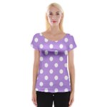 Polka Dots - White on Bright Lavender Violet Women s Cap Sleeve Top