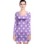 Polka Dots - White on Bright Lavender Violet Long Sleeve Bodycon Dress