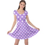 Polka Dots - White on Bright Lavender Violet Cap Sleeve Dress