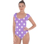 Polka Dots - White on Bright Lavender Violet Short Sleeve Leotard (Ladies)