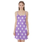 Polka Dots - White on Bright Lavender Violet Satin Night Slip