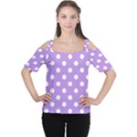 Polka Dots - White on Bright Lavender Violet Women s Cutout Shoulder Tee