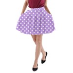 Polka Dots - White on Bright Lavender Violet A-Line Pocket Skirt
